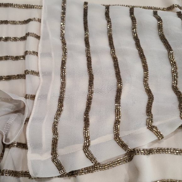 ALICE + OLIVIA Ivory Gold Metallic Beaded Bell Sleeve 3/4 Sheath Stripe S - Picture 10 of 16